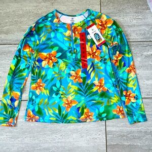 Hurley Women’s Long Sleeve Rash Guard Swim Shirt Tropical